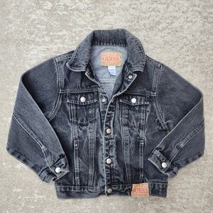 Vintage GUESS Kids Black Denim Jean Jacket, Sz 7
